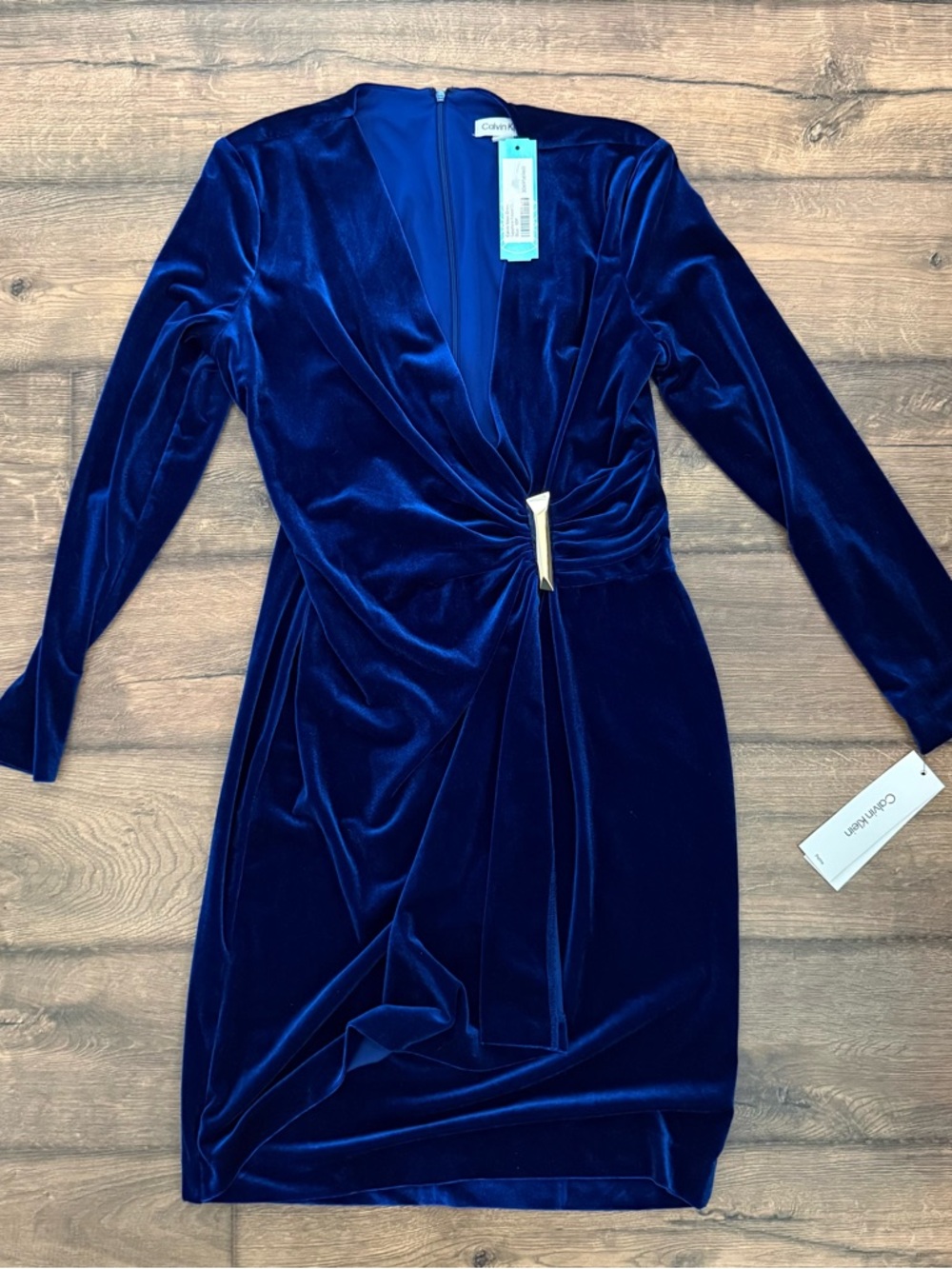 Calvin Klein Deep Navy Velvet Twist-Detail Long-Sleeve Sheath Dress